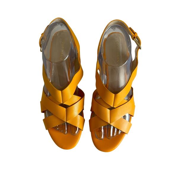 Cole Haan Jamie Radiant Yellow Leather Block Heel Crossover Strap Sandals Size 8 - Picture 2 of 8